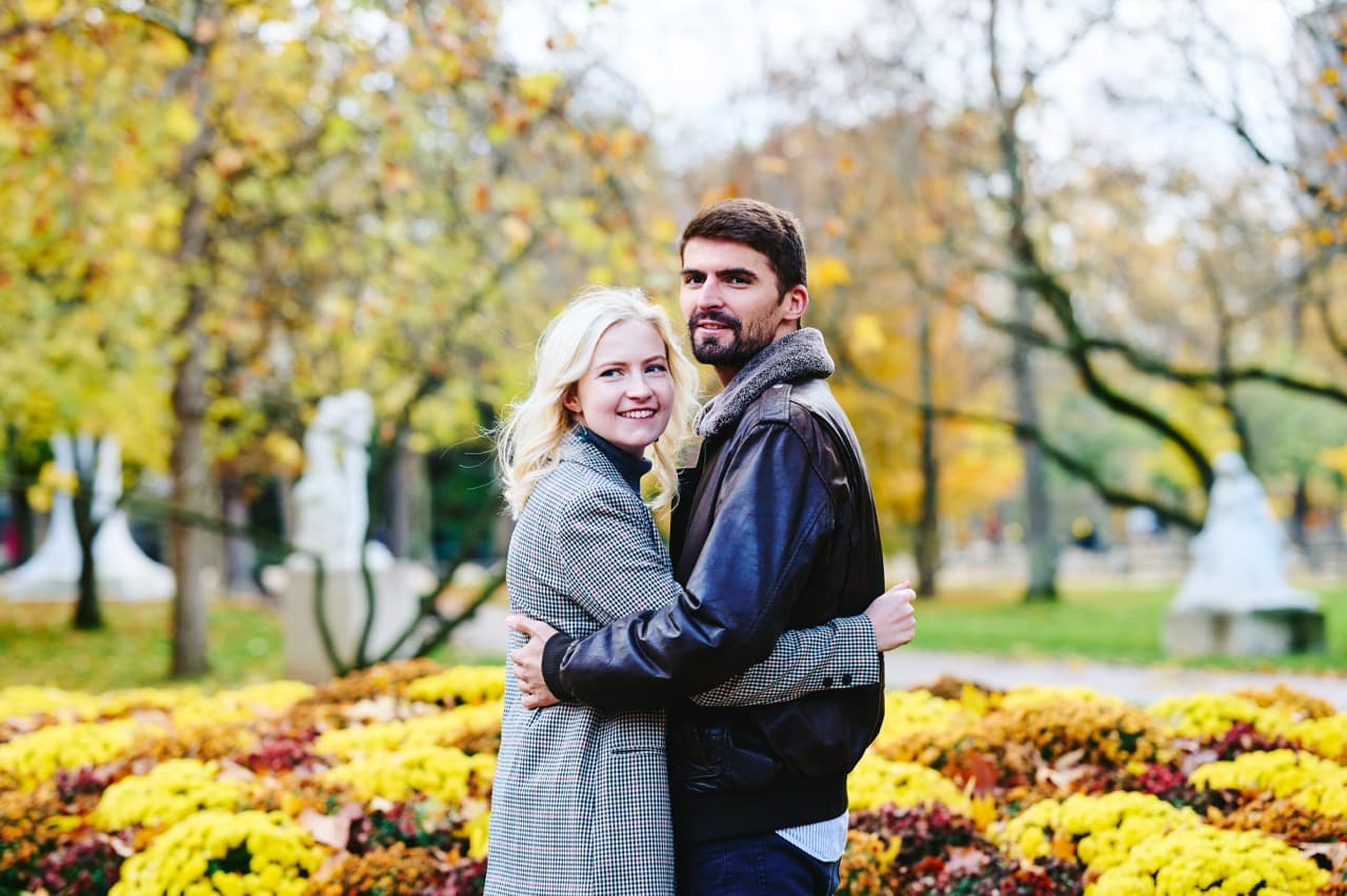 Antoine and Florentina with colorful yellow flowers