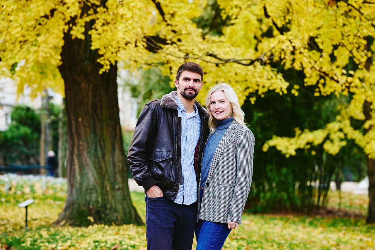 Antoine and Florentina with colorful yellow trees